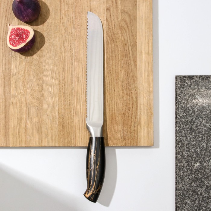 Нож кухонный Доляна Zeus, хлебный, 20 см, цвет чёрный - фото 1405565