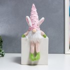Кукла интерьерная свет "Гном в шапке с зайчьими ушами, длинные ножки" розовый 30х8 см