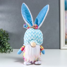 Кукла интерьерная "Гном в шапке с зайчьими ушами, в переднике" голубой 32х11 см