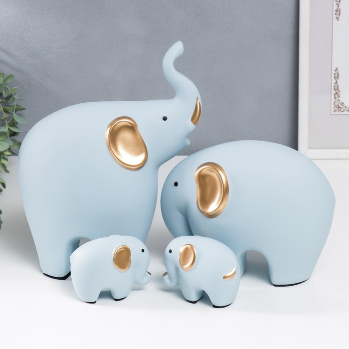 Сувенир керамика "Четыре слона" голубые набор 4 шт 7,5х9,5 17х21 27х22,5 см