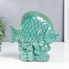 Сувенир керамика "Рыбка в кораллах" бирюзовый шамот 21,5х8х21,5 см - фото 4729986