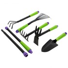 Набор садового инструмента, 7 предметов: 3 грабли, мотыжка, лопатка, 2 корнеудалителя, длина 40 см, пластиковые ручки - фото 7247454