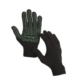 Перчатки, х/б, вязка 7 класс, 6 нитей, размер 10, с ПВХ точками, чёрные, Greengo