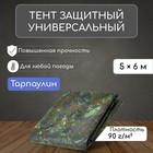 Тент защитный, 6 × 5 м, плотность 90 г/м², тарпаулин, люверсы шаг 1 м, цвет хаки 7750071