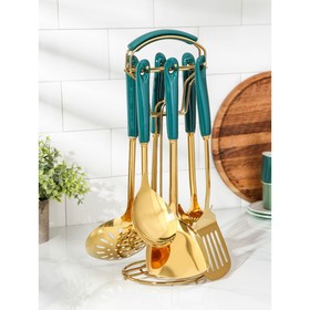 Kitchen accessories Base, 6 items, on stand, green color