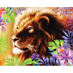 Алмазная мозаика на подрамнике с полным заполнением «Лев в цветах», 20х30 см