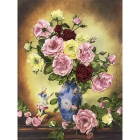 Набор для вышивания лентами, 27 × 35 см, «Розы в голубой вазе»