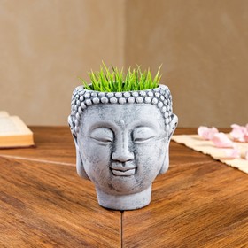 Фигурное кашпо "Голова Будды", серое, 0.4 л, 12х11х13.5 см