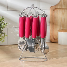 Набор кухонных инструментов "Реми" 6 предметов, на подставке, цвет бордовый