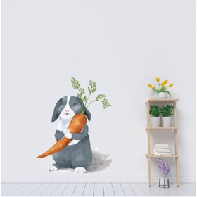 Наклейка пластик интерьерная цветная "Кролик с морковкой" 40х60 см