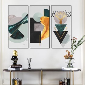 Наклейка пластик интерьерная триптих "Геометрия. Олень" набор 3 листа 29,5х61 см