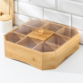 Органайзер для чая и кухонных принадлежностей 30x30x10 см, бамбук