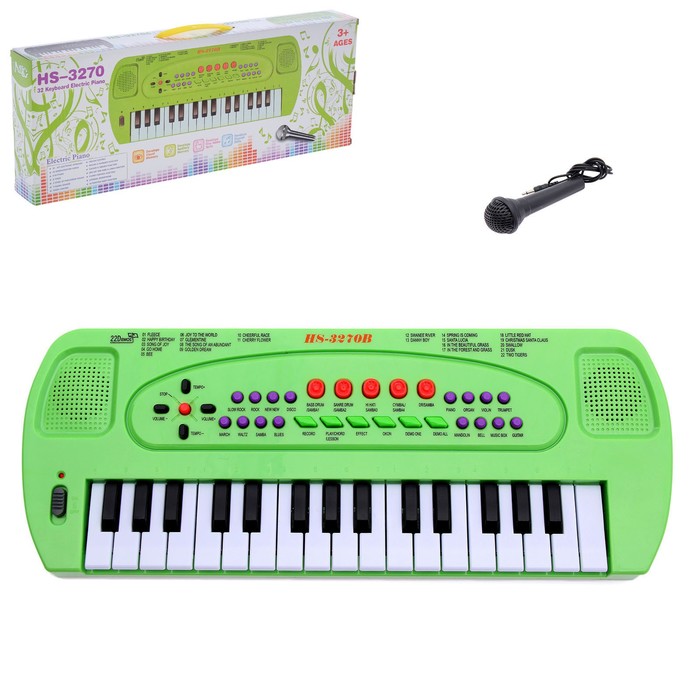 УЦЕНКА Синтезатор «Музыкант» с микрофоном, цвет зелёный, 32 клавиши - фото 4856834