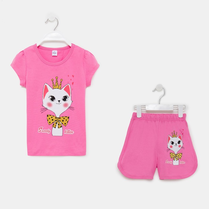 Комплект для девочки (футболка/шорты), цвет розовый, рост 104 - фото 6872104