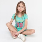 Комплект для девочки (футболка/шорты), цвет ментоловый, рост 110 - фото 107490300