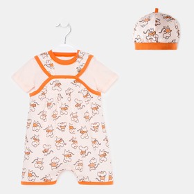 Комплект (чепчик/боди/футболка) детский детская, цвет персиковый/мышки, рост 68