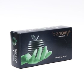 Перчатки медицинские Benovy, нитриловые, неопудренные, нестерильные, размер L, 50 пар, зеленые