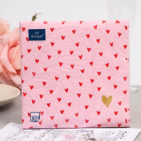 Салфетки бумажные "Art Bouquet" Сердечки на розовом, 3 слоя,33x33, 20 литров