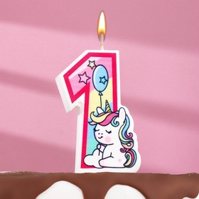 Свеча в торт "Единорог с шариком", цифра 1, розовый