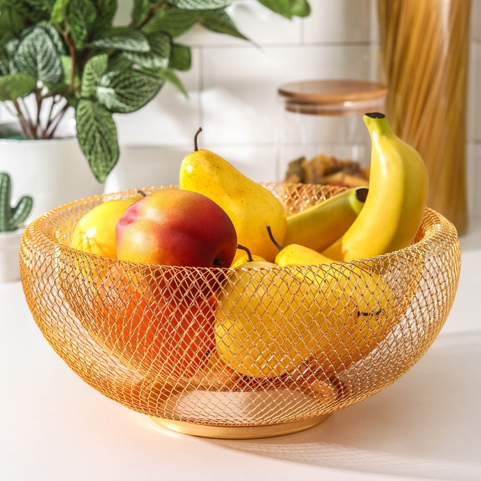 Ваза для фруктов «Сплетение», 30×30×13, цвет золото - фото 6725348