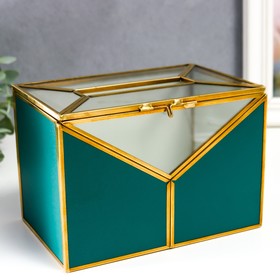 Шкатулка стекло, латунь "Геометрия" тёмно-зелёный 11х11х16 см
