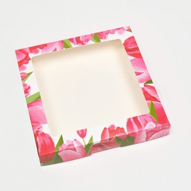 Коробка самосборная, с окном, "Букет тюльпанов", 21 х 21 х 3 см