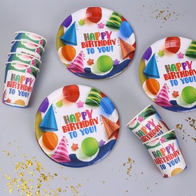 Набор бумажной посуды «С днём рождения»: 6 тарелок, 6 стаканов