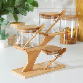 Набор банок для сыпучих продуктов "Эко" , 3 шт на подставке, 20х10х25 см