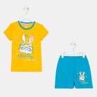 Комплект (футболка и шорты) для девочки, цвет горчичный/голубой, рост 104 - фото 107529662
