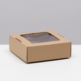 Коробка самосборная крафт с окном, 16х16х6 Бурая
