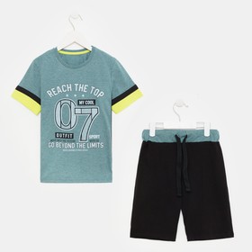 {{photo.Alt || photo.Description || 'Комплект (футболка/шорты) для мальчика, цвет чёрный/зелёный, рост 122 см'}}