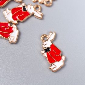 Декор для творчества металл, эмаль "Мистер кролик в красном пальто" 1,7х1 см