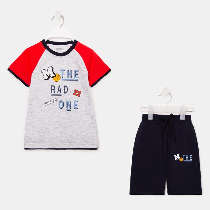 Комплект для мальчика (шорты, футболка), цвет серый/т.синий, рост 104 см - фото 4988124