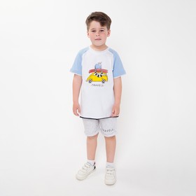 Комплект для мальчика (шорты, футболка), цвет белый/меланж, рост 104 см