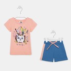 Комплект для девочки (футболка и шорты), цвет бежевый/синий, рост 110 см - фото 5046286