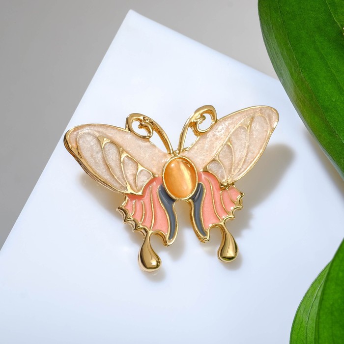Брошь "Бабочка", цветная в золоте - фото 4039666