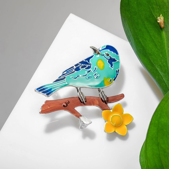 Брошь мультяшная "Птица", цвет жёлто-голубой в серебре - фото 4039784