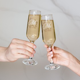 Набор бокалов для шампанского «Мистер и Мисс», 2 штуки, 200 мл., тип нанесения рисунка: деколь