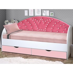Кровать детская с мягкой спинкой «Корона №1», 800 × 1600 мм, без бортика, белый / розовый