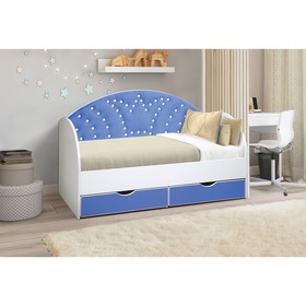 Кровать детская с мягкой спинкой «Корона №2», 800 × 1600 мм, без бортика, белый / синий