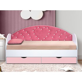 Кровать детская с мягкой спинкой «Сердце №1», 800 × 1600 мм, без бортика, белый / розовый