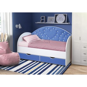 Кровать детская с мягкой спинкой «Сердце №2», 800 × 1600 мм, без бортика, белый / синий