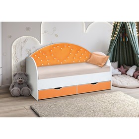 Кровать детская с мягкой спинкой «Сердце №3», 800 × 1600 мм, без бортика, белый/оранжевый