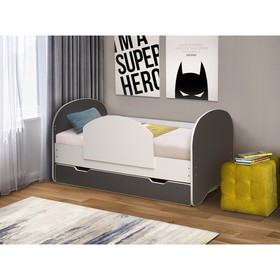 Кровать детская с бортиком и ящиком «Радуга», 700 × 1400 мм, цвет белый / графит