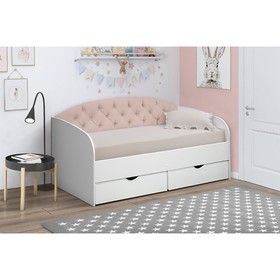 Кровать с мягким элементом «Софа №9», без бортика, 800 × 1600 мм, белый матовый/ткань 016