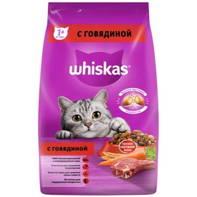 Сухой корм Whiskas для кошек, подушечки, паштет с говядиной,  1900 гр