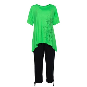 Комплект женский повседневный (футболка и капри), цвет зеленый, размер 54