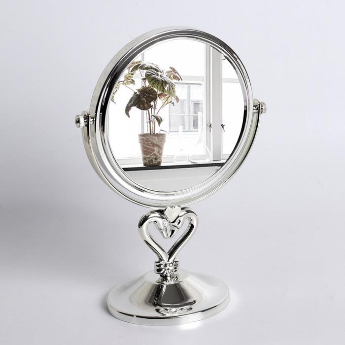 Зеркало настольное, двустороннее, с увеличением, d зеркальной поверхности 14,5 см, цвет серебристый - фото 797620481