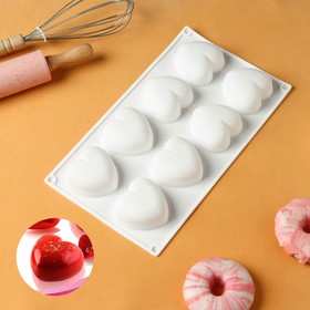 Форма для муссовых десертов и выпечки 8 ячеек "Сердца" 30х17,5х3 см (6,2х6 см), цвет белый