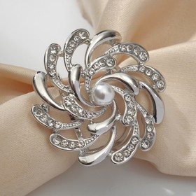 Кольцо для платка "Спираль" с жемчужиной, цвет белый в серебре